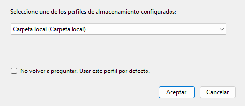 RepoSaver dialog for selecting the configured storage profile before a download.