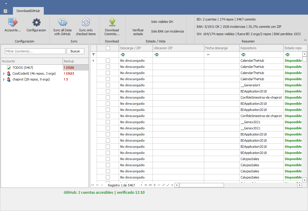 RepoSaver main form screenshot