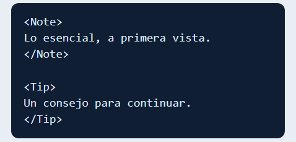 Código MDX y su vista previa con una nota y un consejo.